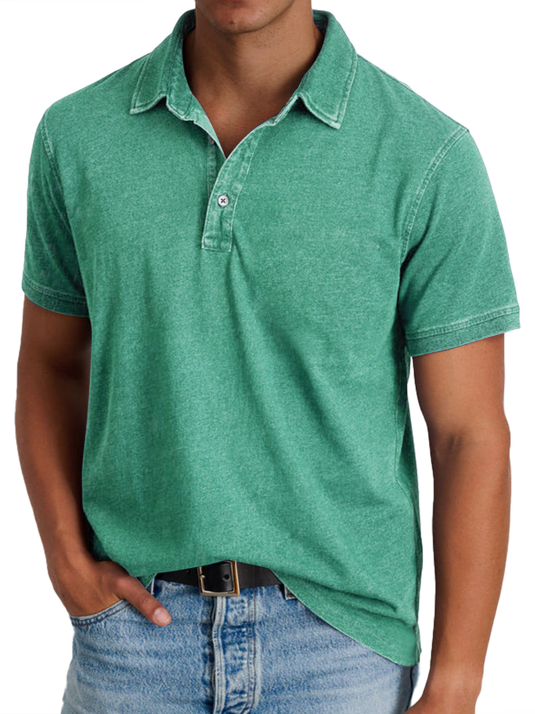 Men's Short Sleeve Polo Shirt with Button Placket