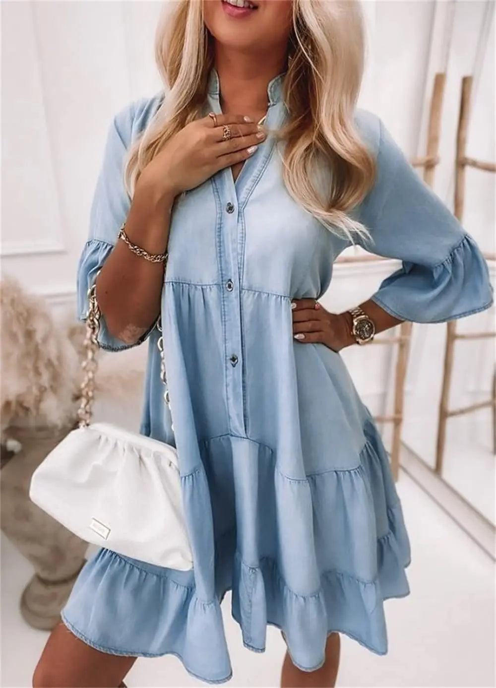 Sophie | Casual Denim Button Front Mini Dress