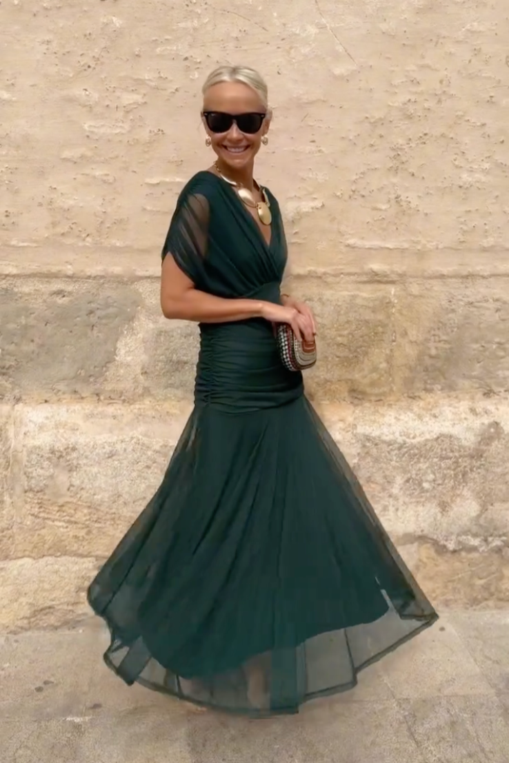 Women's Wrap Maxi Dress with Draped Sleeves