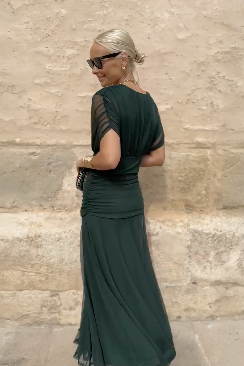 Women's Wrap Maxi Dress with Draped Sleeves