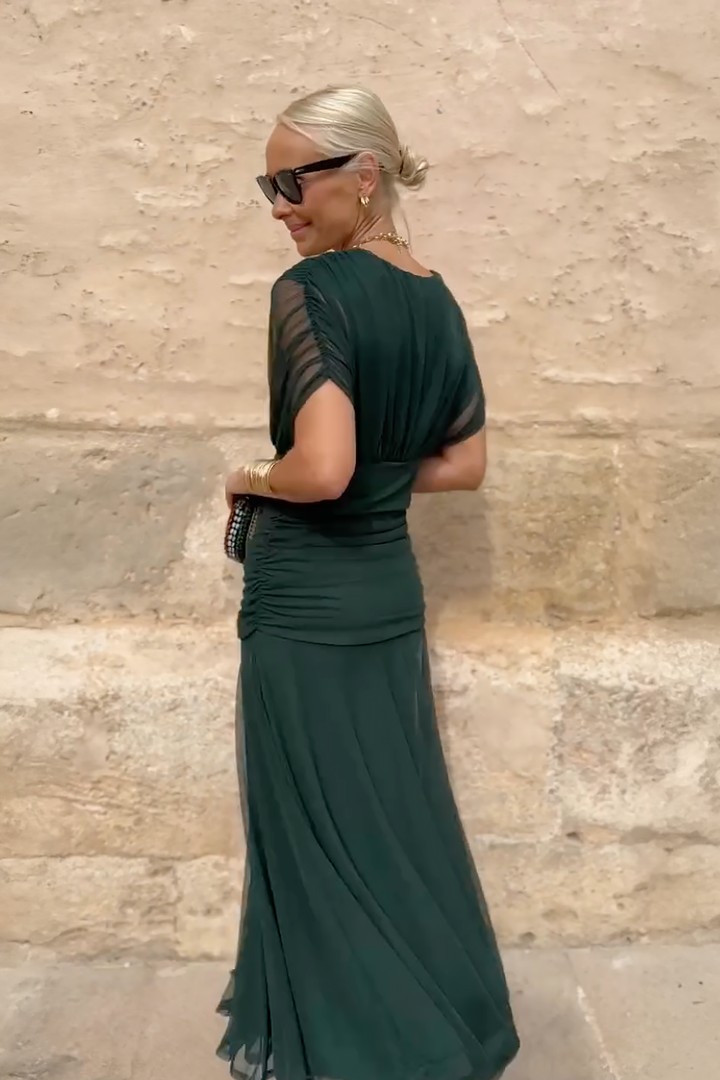 Women's Wrap Maxi Dress with Draped Sleeves