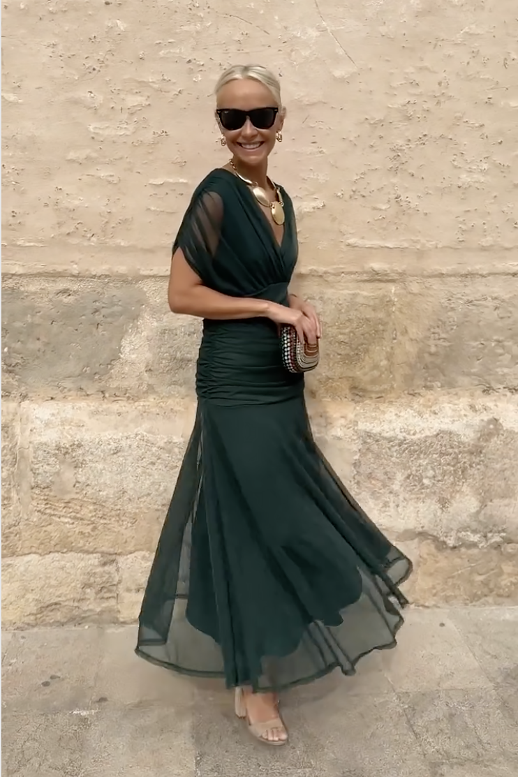 Women's Wrap Maxi Dress with Draped Sleeves