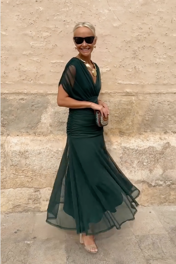 Women's Wrap Maxi Dress with Draped Sleeves