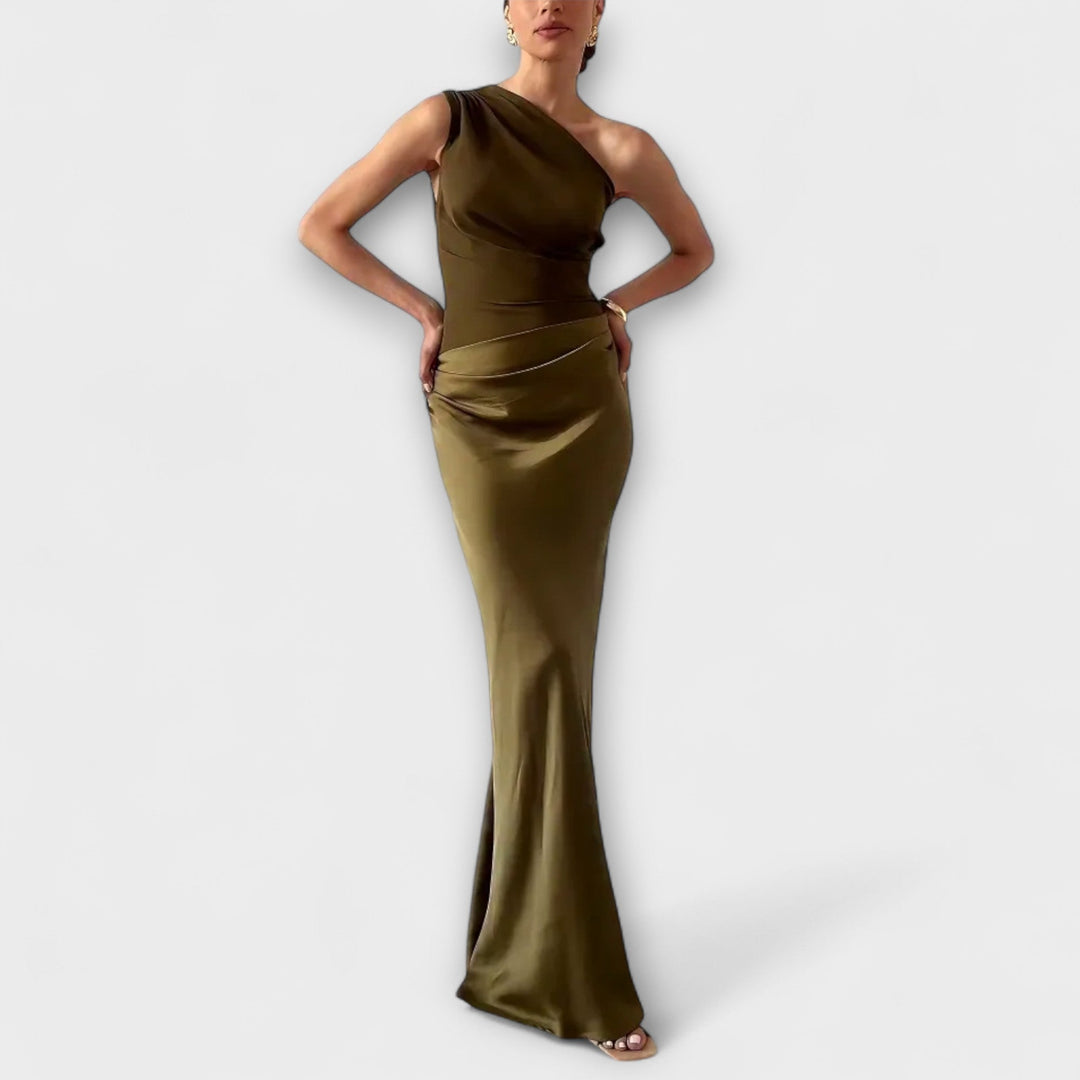 Alessia | Satin One Shoulder Evening Maxi Dress