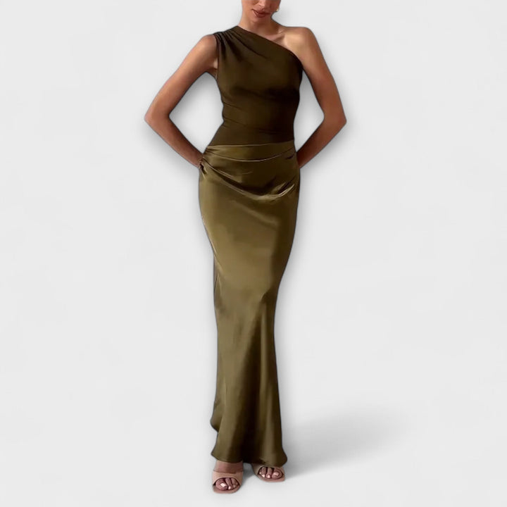 Alessia | Satin One Shoulder Evening Maxi Dress