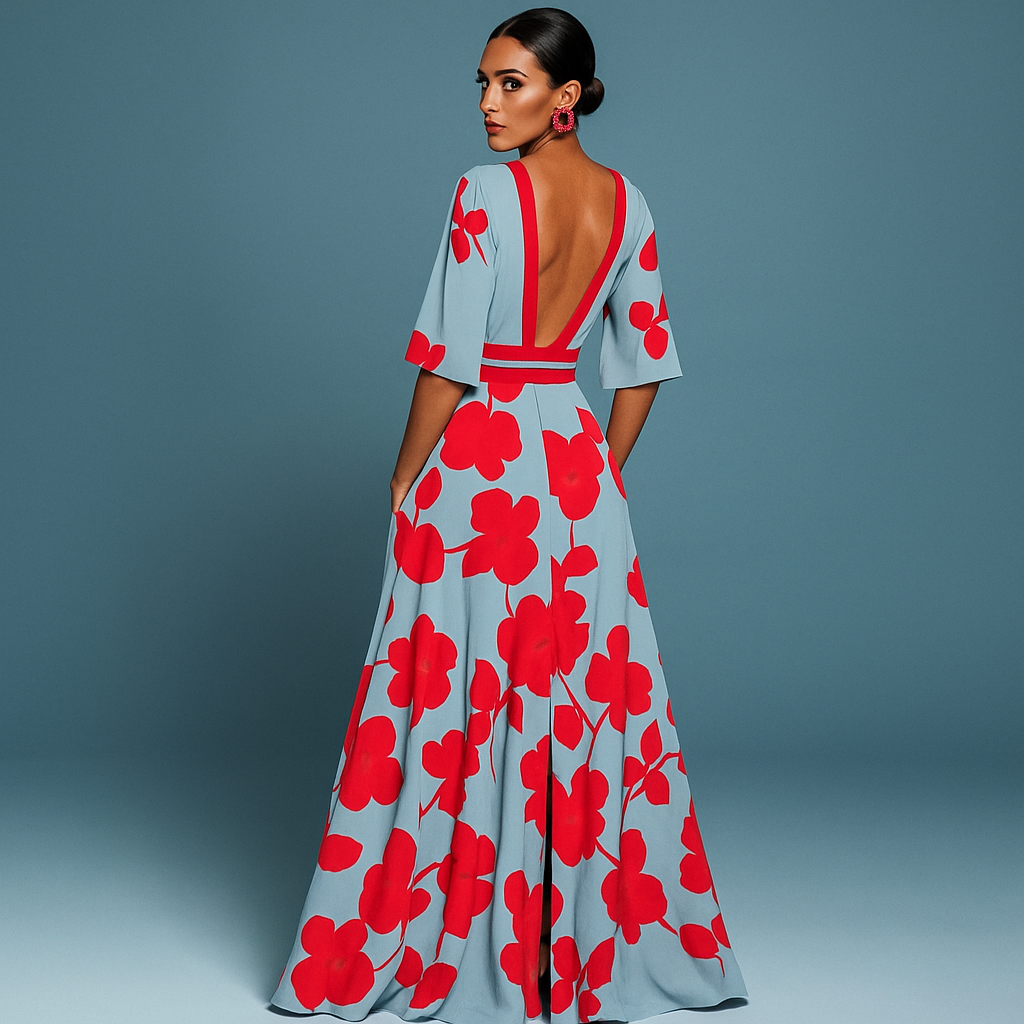 Women's Floral Wrap Maxi Dress with Waist Tie
