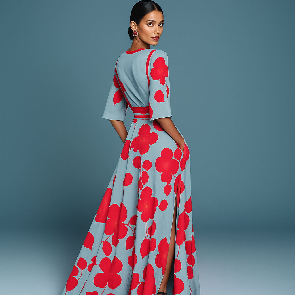 Women's Floral Wrap Maxi Dress with Waist Tie
