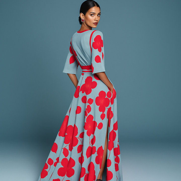 Women's Floral Wrap Maxi Dress with Waist Tie