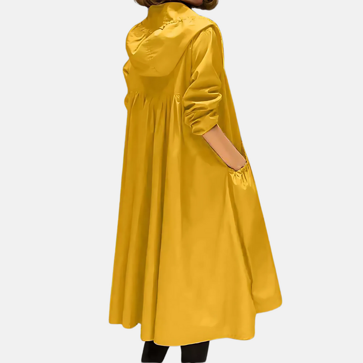 Women's Waterproof Hooded Knee-Length Coat with Zip