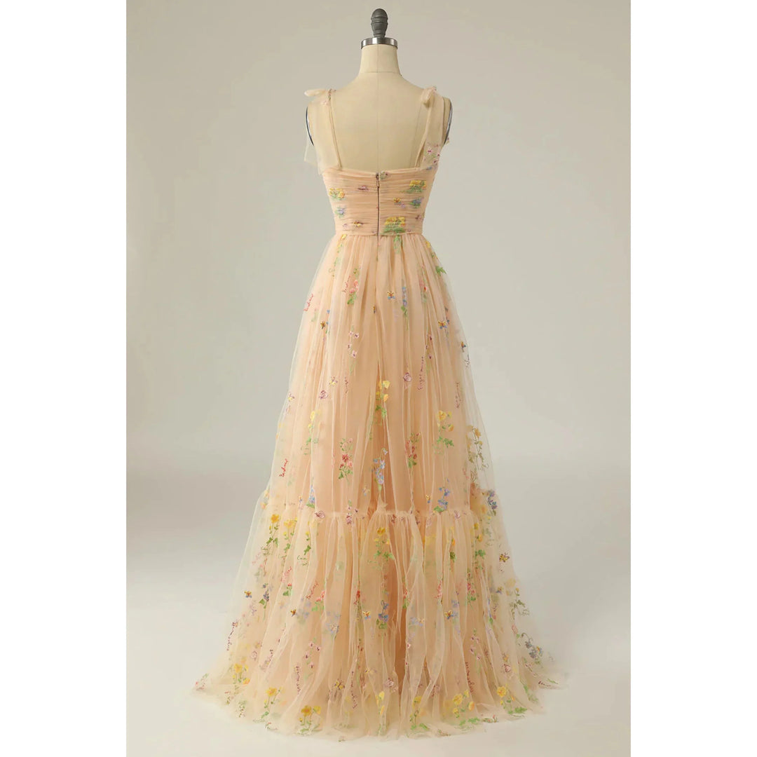 Isabella | Floral Embroidered Tulle Evening Dress