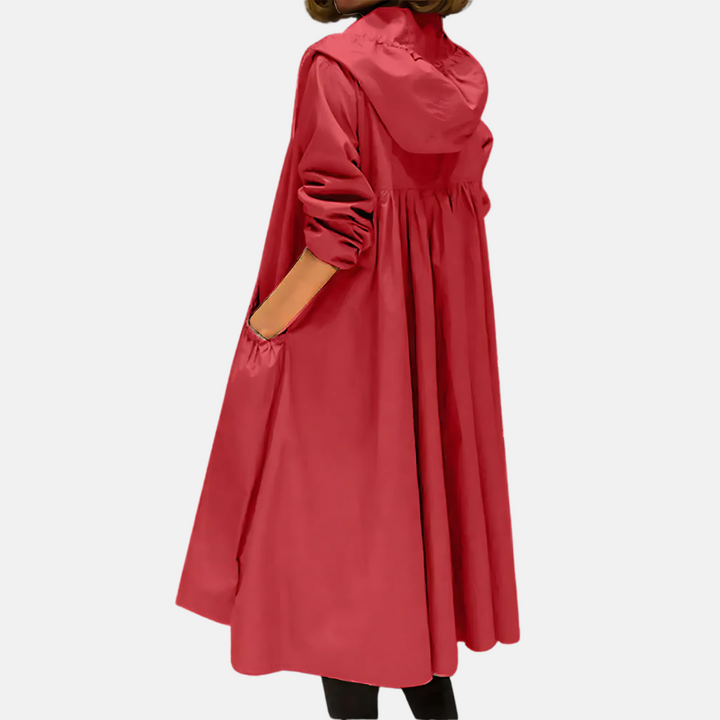 Women's Waterproof Hooded Knee-Length Coat with Zip