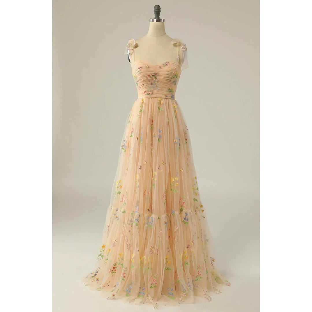 Isabella | Floral Embroidered Tulle Evening Dress