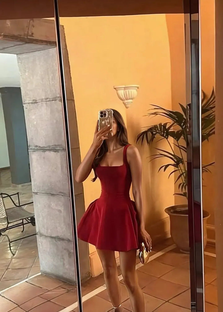 Women's Square Neck Fit and Flare Mini Party Dress