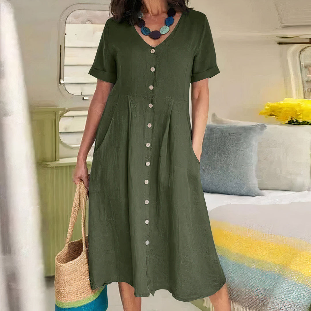 Women's Button Front Summer Midi Dress