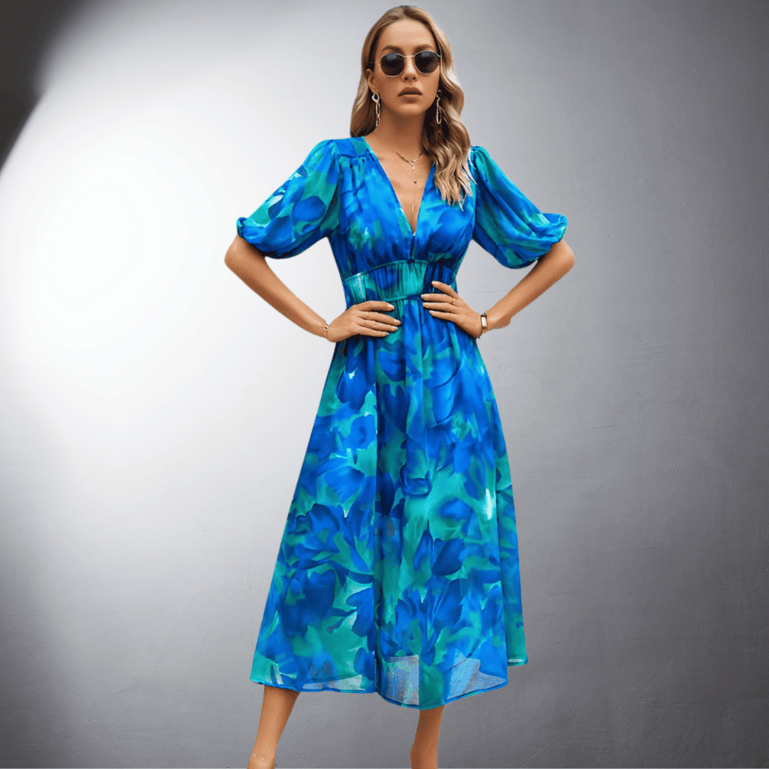 Arabella | Floral Puff Sleeve Midi Dress