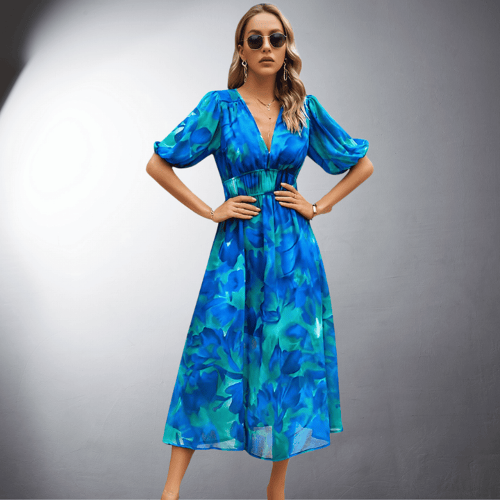 Arabella | Floral Puff Sleeve Midi Dress