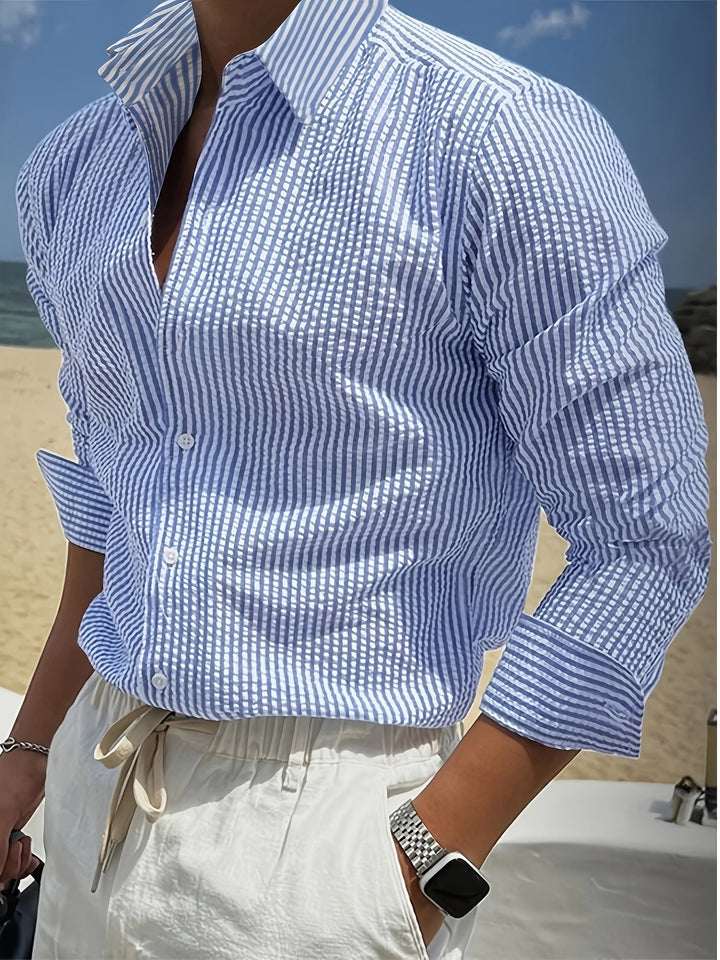 Men's Seersucker Striped Shirt in Relaxed Fit