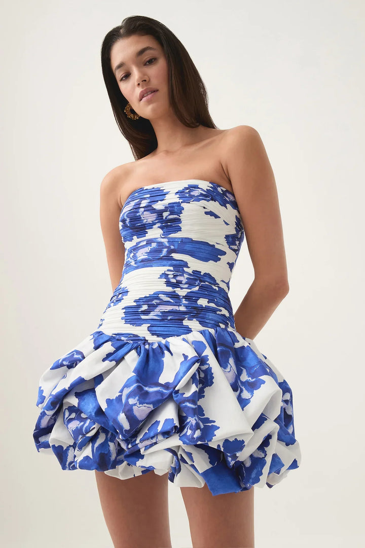 Alessia | Floral Strapless Bubble Hem Mini Dress