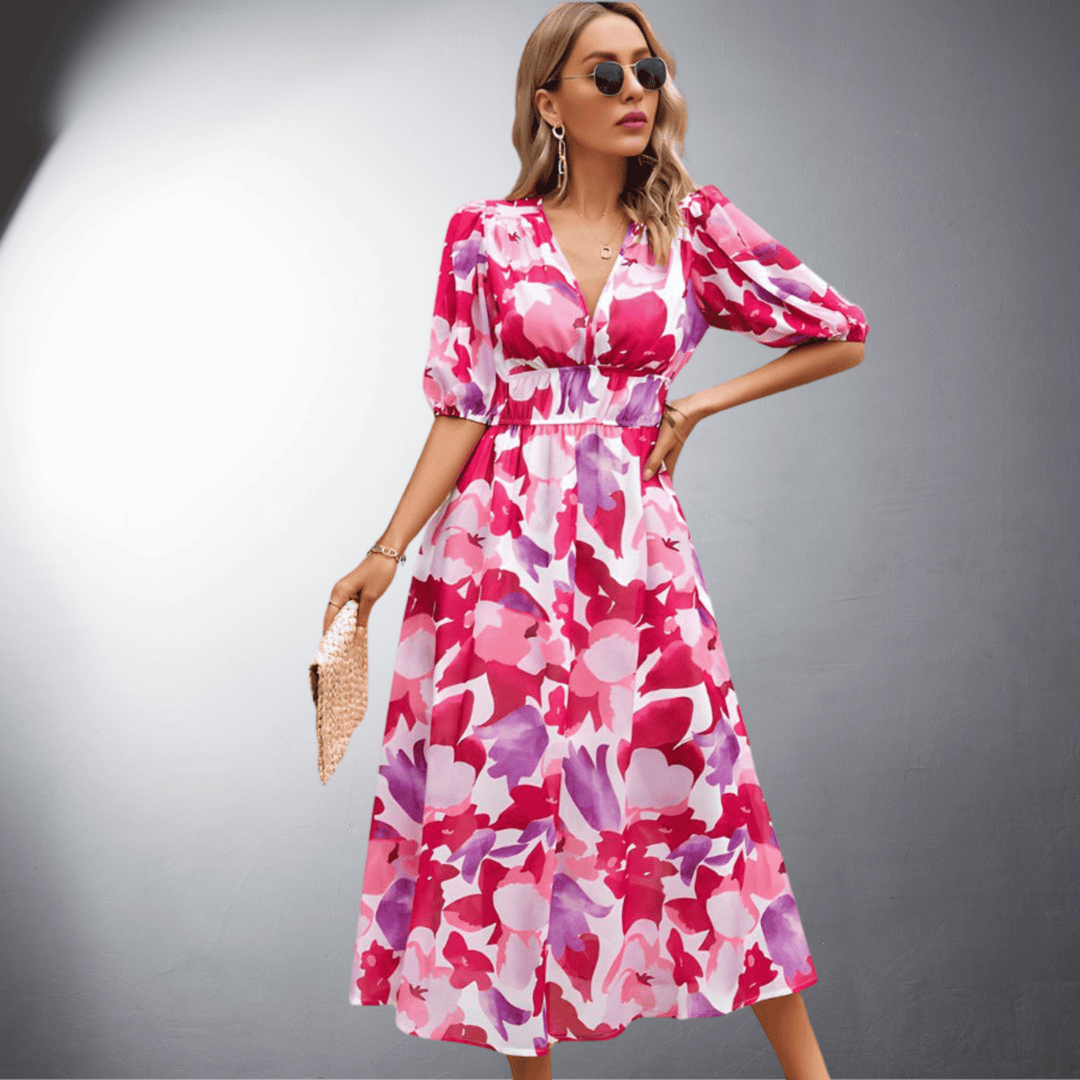 Arabella | Floral Puff Sleeve Midi Dress
