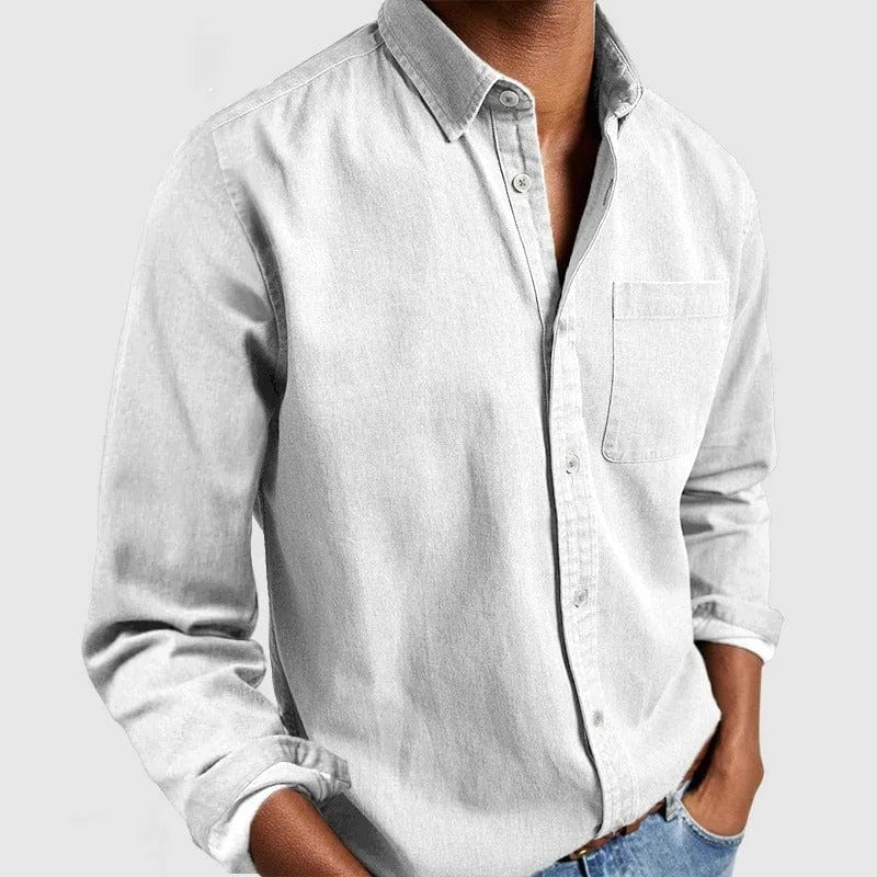 Men's Chambray Button-Up Shirt with Chest Pocket