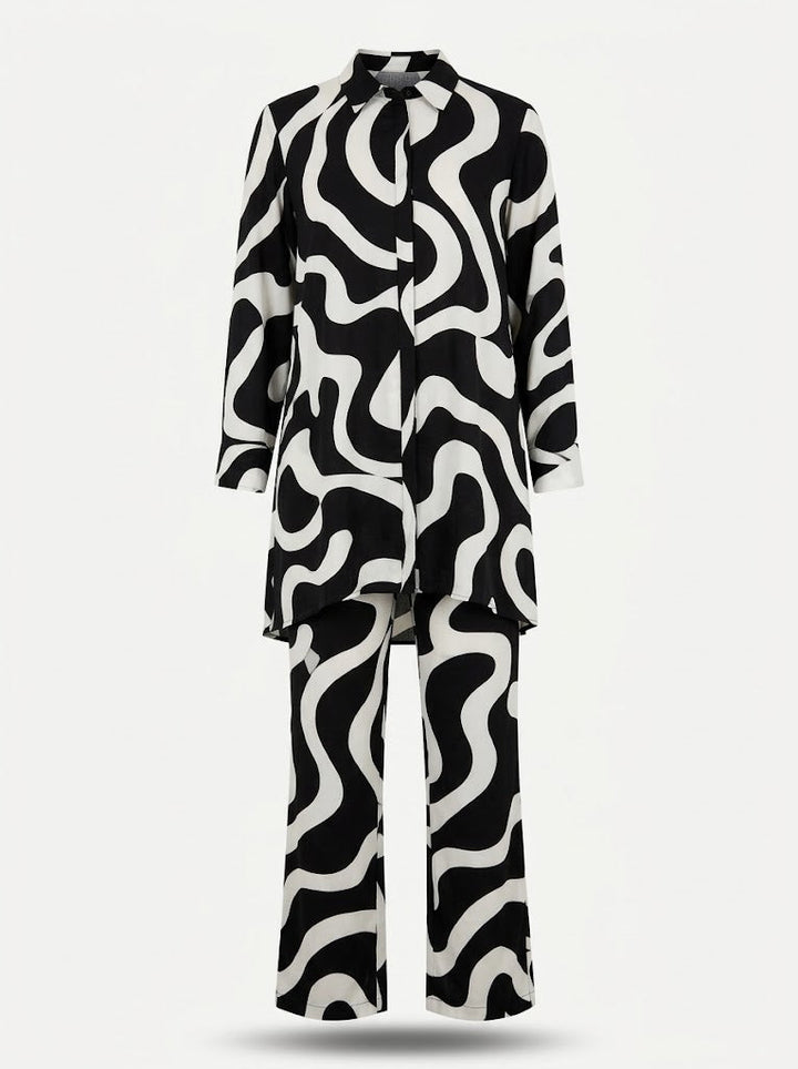 Women's Printed Longline Blouse and Wide-Leg Trousers Co-Ord