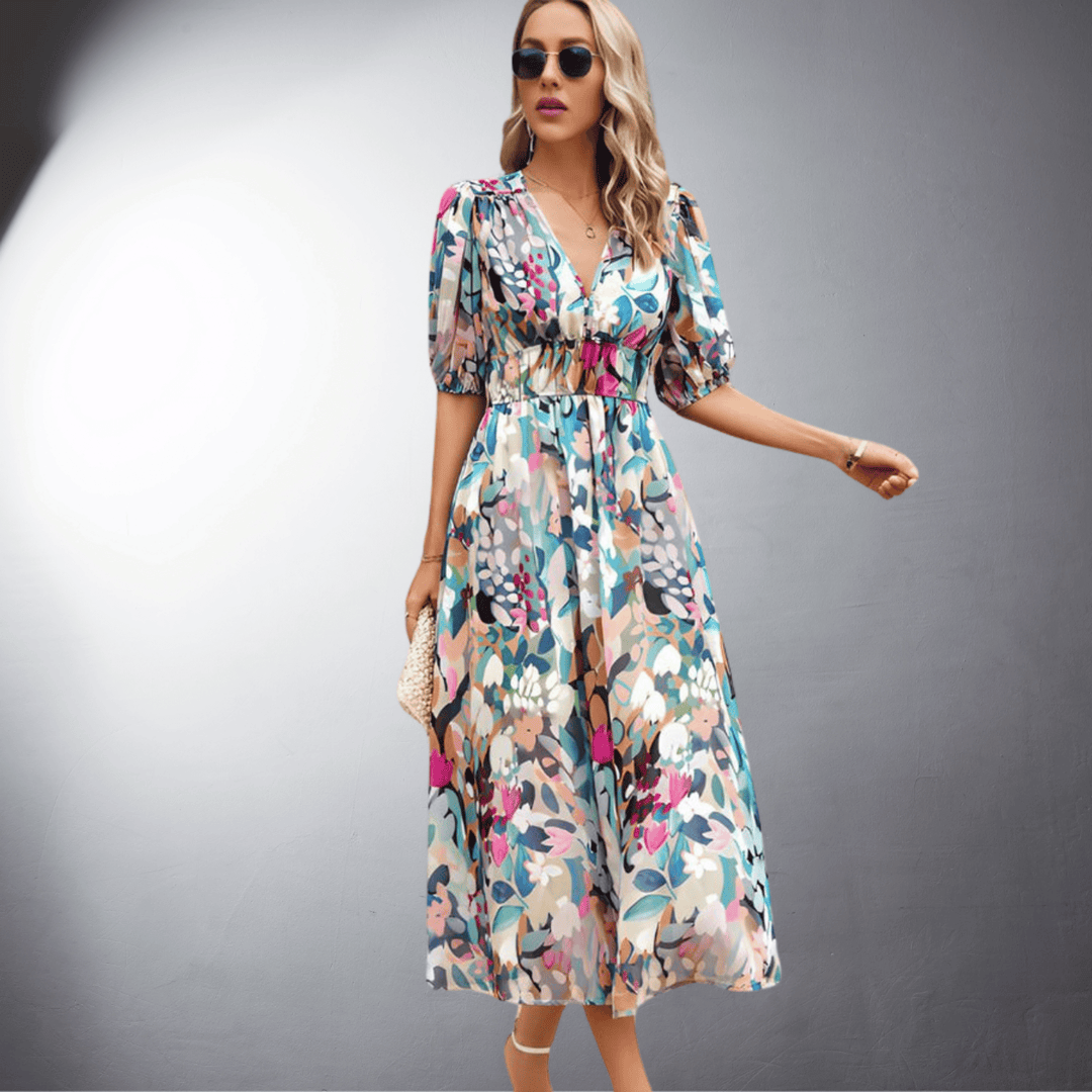 Arabella | Floral Puff Sleeve Midi Dress