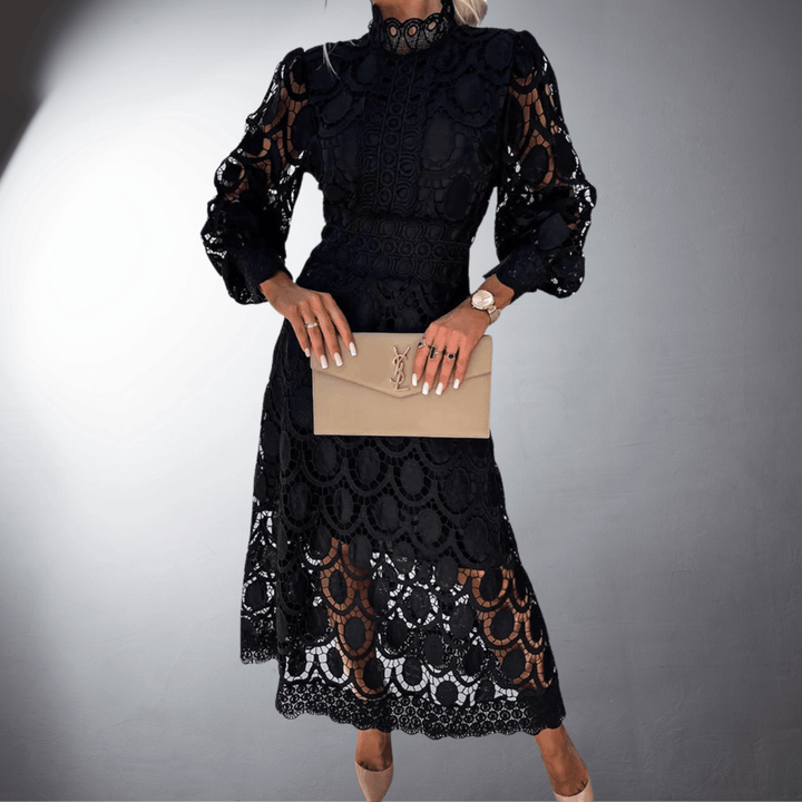 Alice | Occasion Crochet Lace Long Sleeve Midi Dress