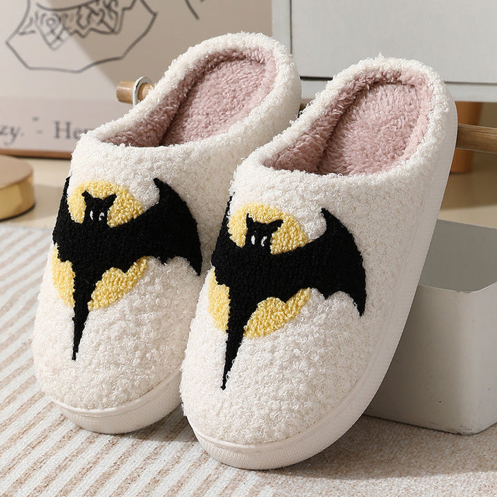 Halloween Bat Print Slippers with Fleece Lining