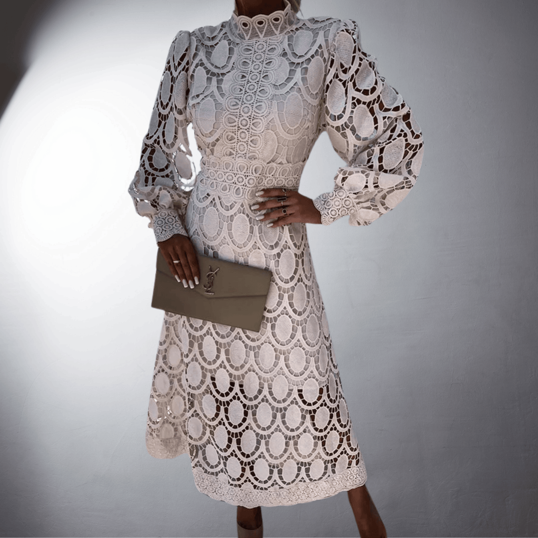 Alice | Occasion Crochet Lace Long Sleeve Midi Dress