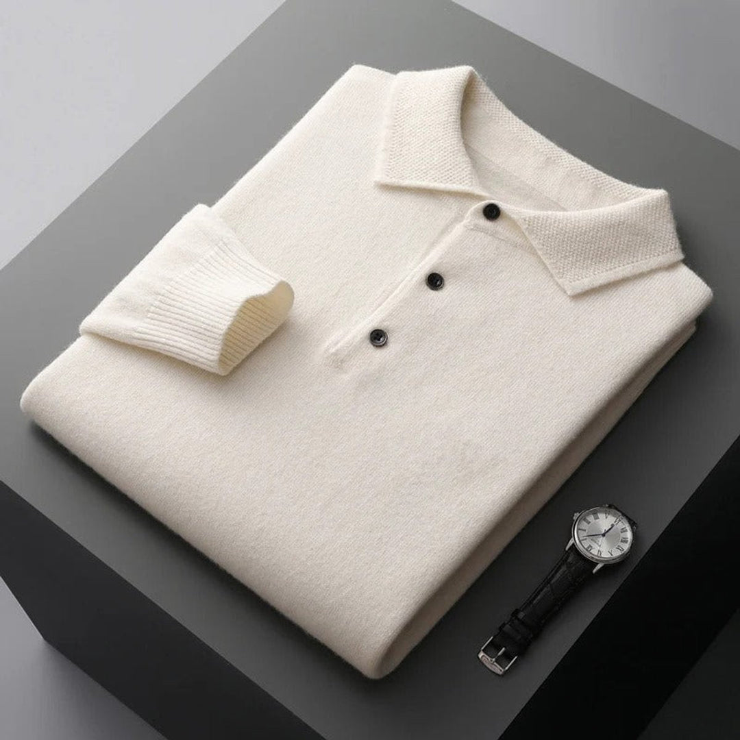 Men's Polo Collar Knit Sweater with Button Placket
