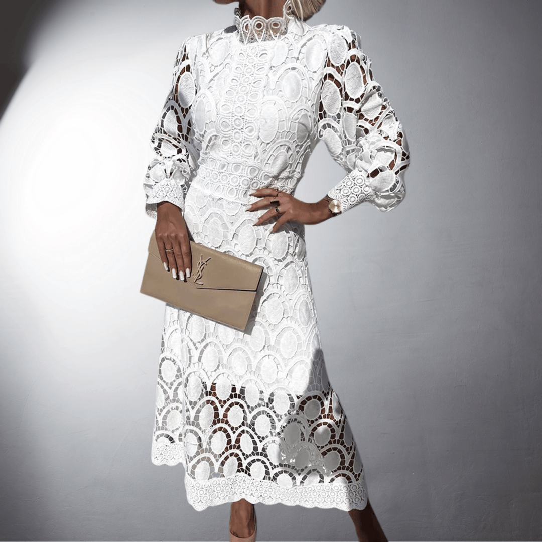Alice | Occasion Crochet Lace Long Sleeve Midi Dress