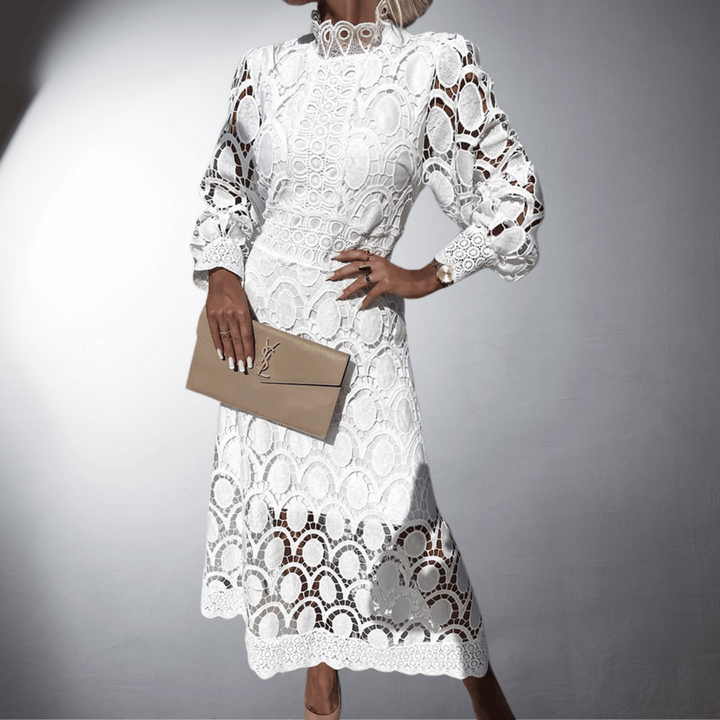 Alice | Occasion Crochet Lace Long Sleeve Midi Dress