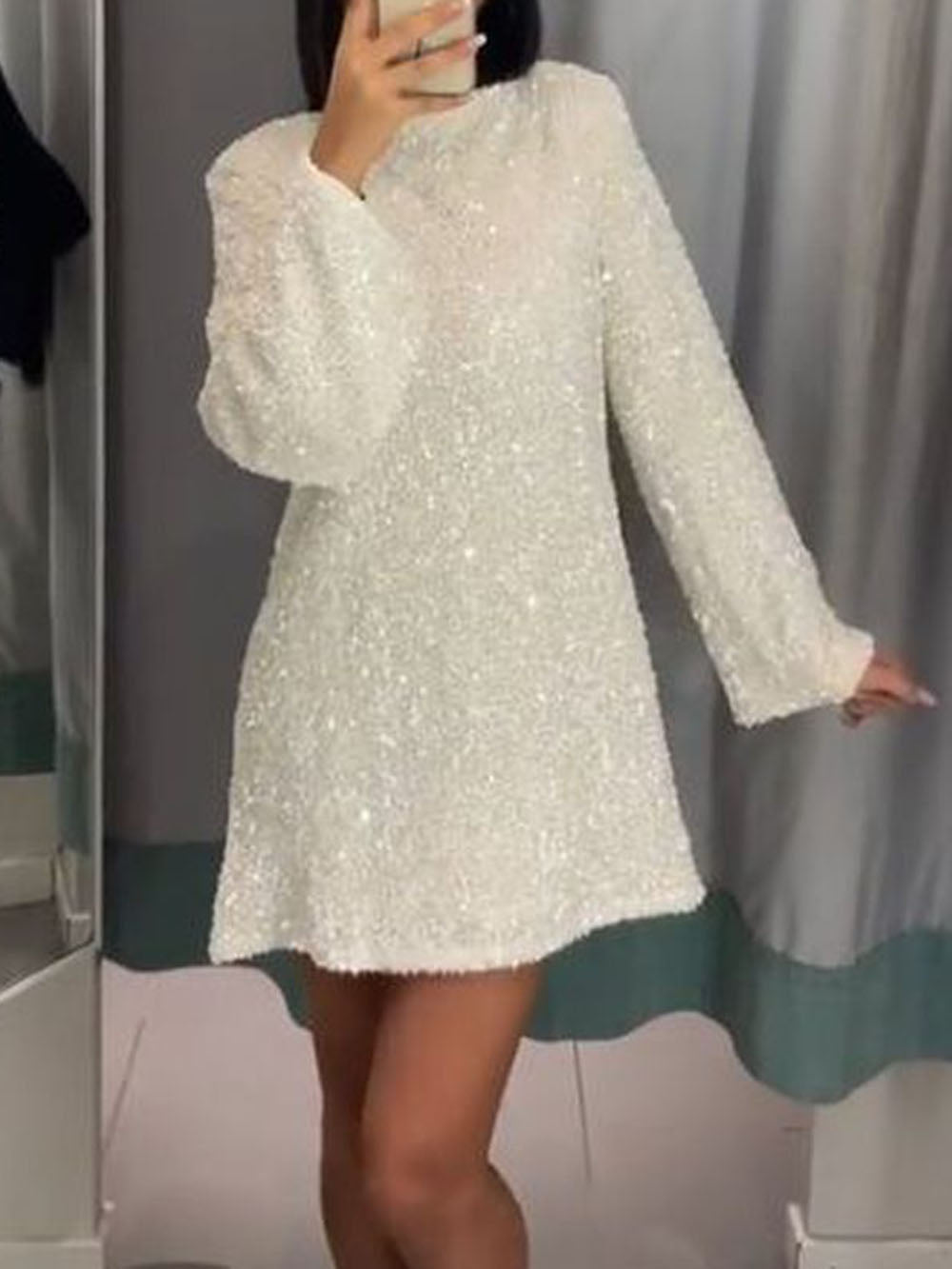 Elodie | Textured Long Sleeve Mini Dress