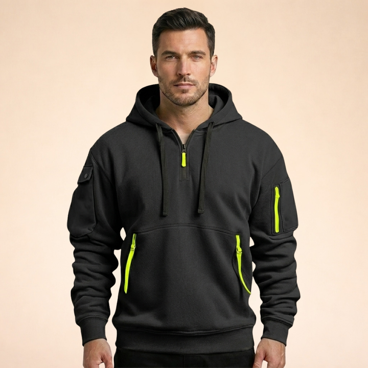 Men's Quarter-Zip Utility Hoodie with Cargo Pockets