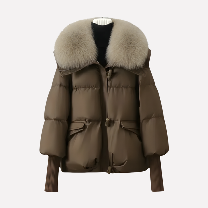 Women's Quilted Puffer Jacket with Detachable Fur Collar