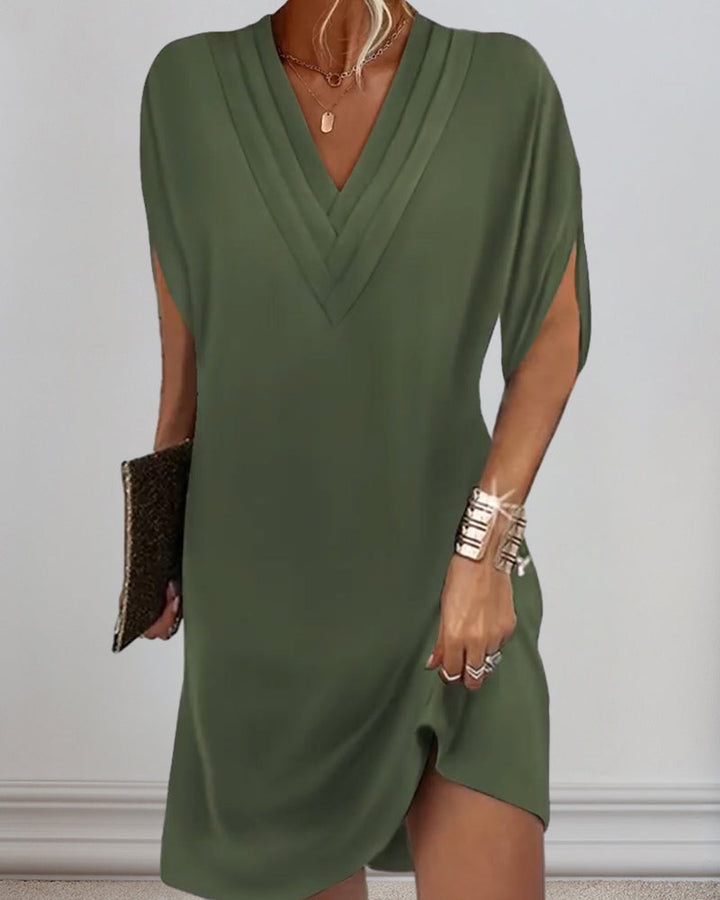 Celeste | Relaxed Pleated V-Neck Mini Dress