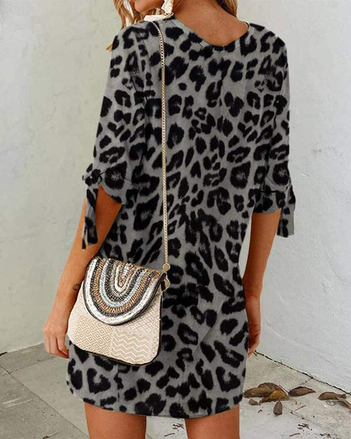 Rebecca | Animal Print Round Neck Cocktail Dress