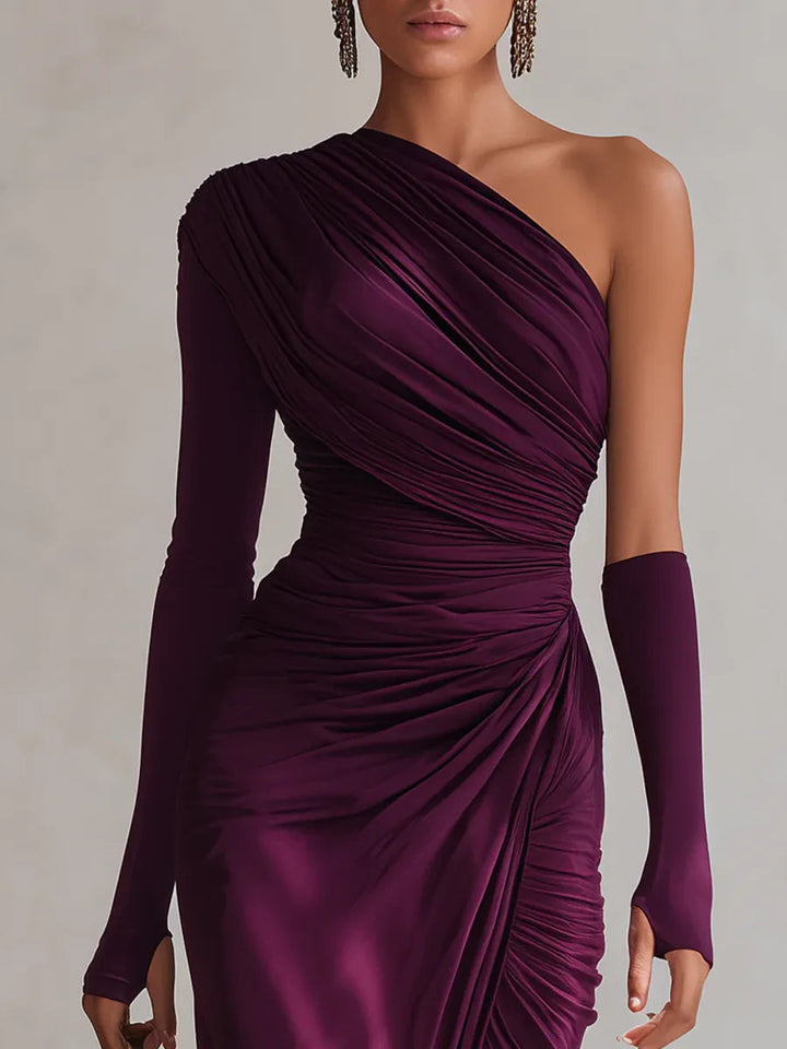 Celeste | Formal Ruched One Shoulder Maxi Dress