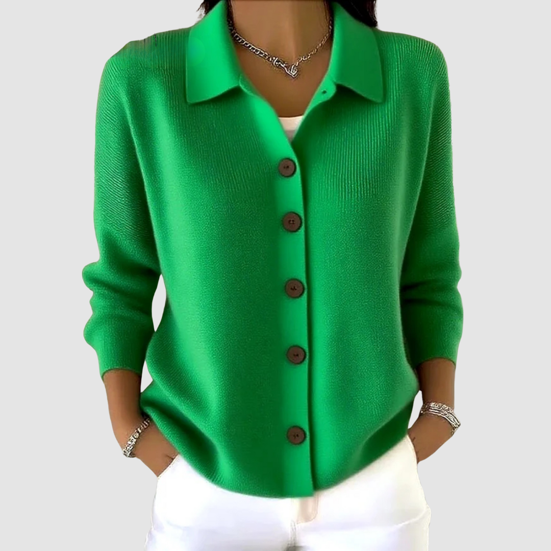 Chloe | Collared Button Front Knit Cardigan