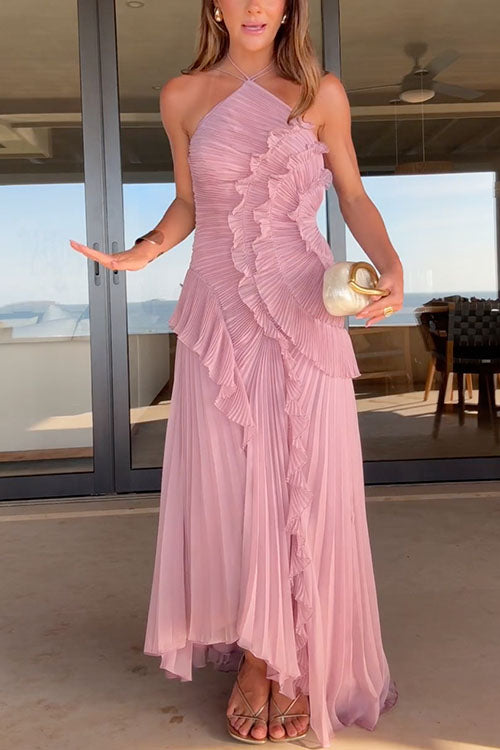 Vivienne | Pleated Ruffle Detail Occasion Maxi Dress