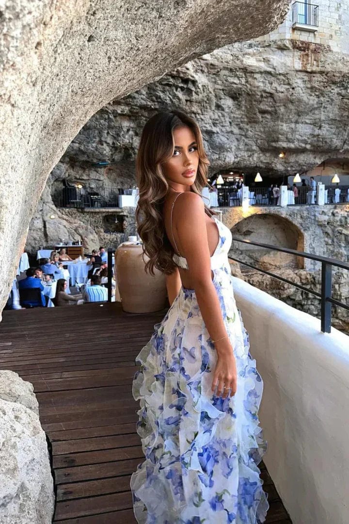 Isabella | Floral Ruffle Evening Maxi Dress