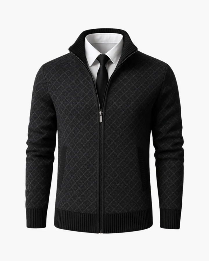 Men's Knit Zip Jacket with Diamond Pattern