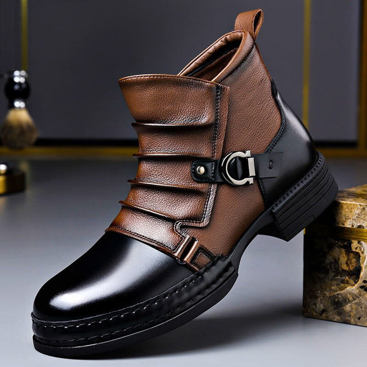 Men's Panelled Ankle Boots with Buckle Strap Detail