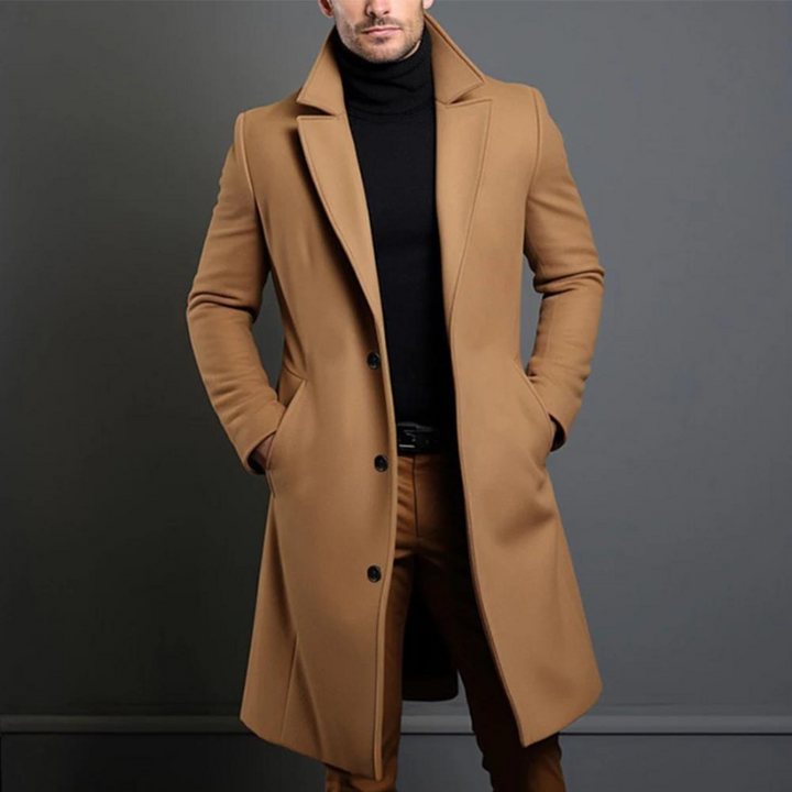 Men's Wool Overcoat with Notch Lapel in Slim Fit