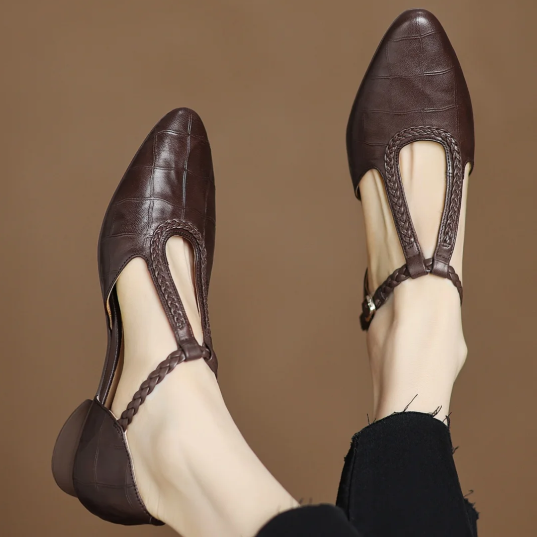 Croc Embossed T Strap Pumps