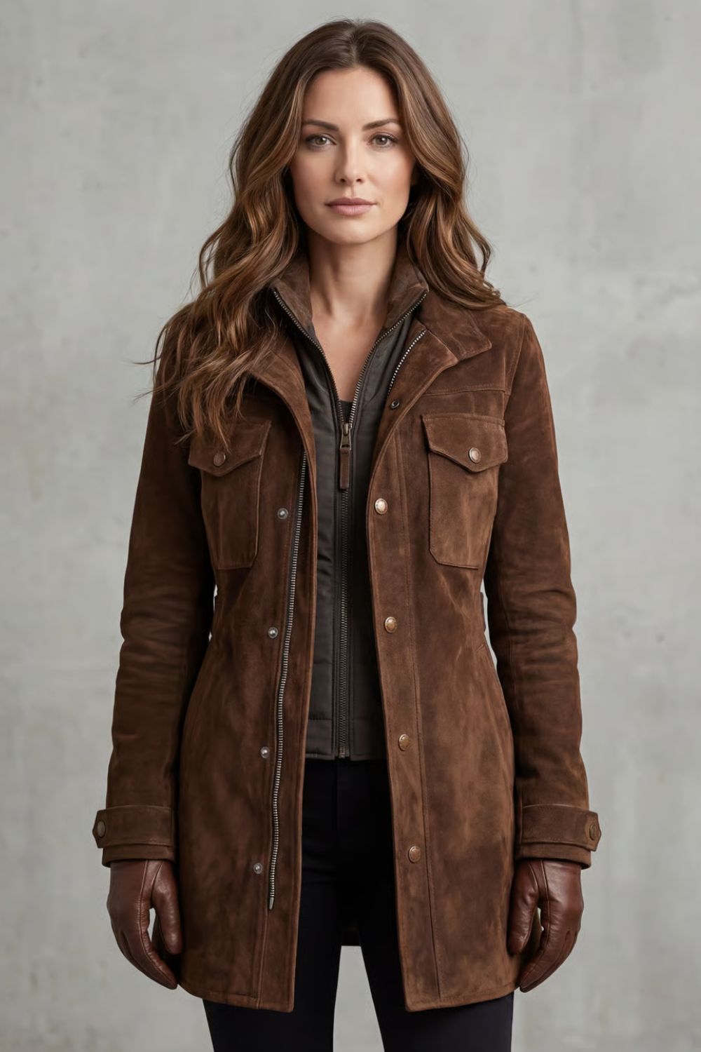 Women's Suede Longline Coat in a Tailored Fit
