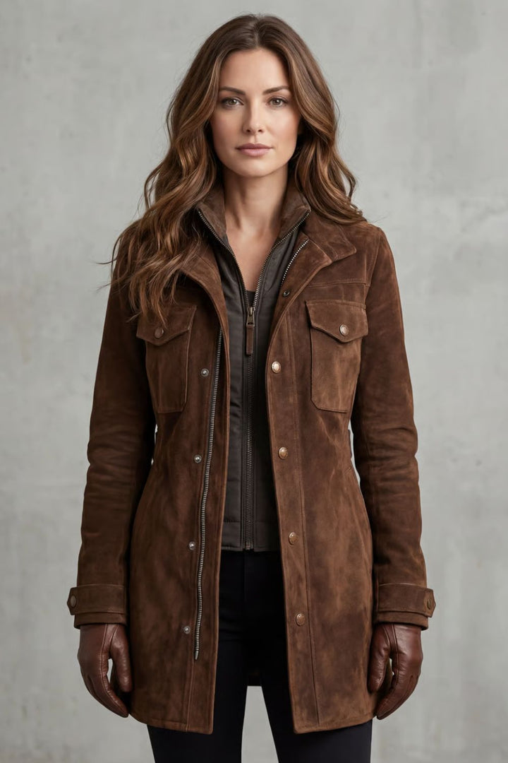 Women's Suede Longline Coat in a Tailored Fit