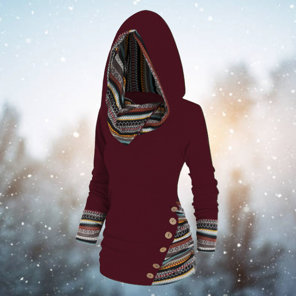 Women's Fleece Hoodie with Tribal Print Hood