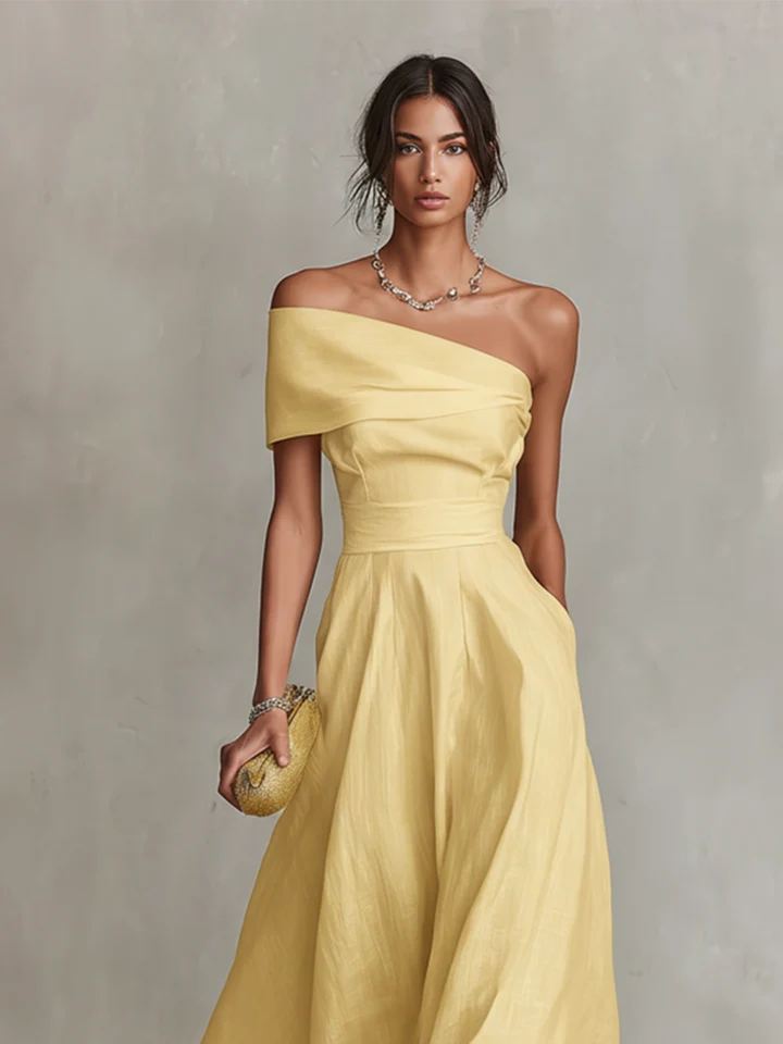 Women's Linen One-Shoulder Maxi Dress