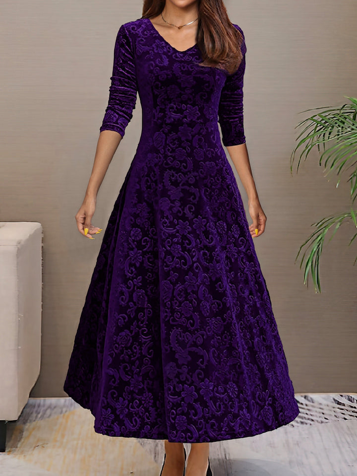 Vivienne | Floral Velvet V Neck Midi Dress